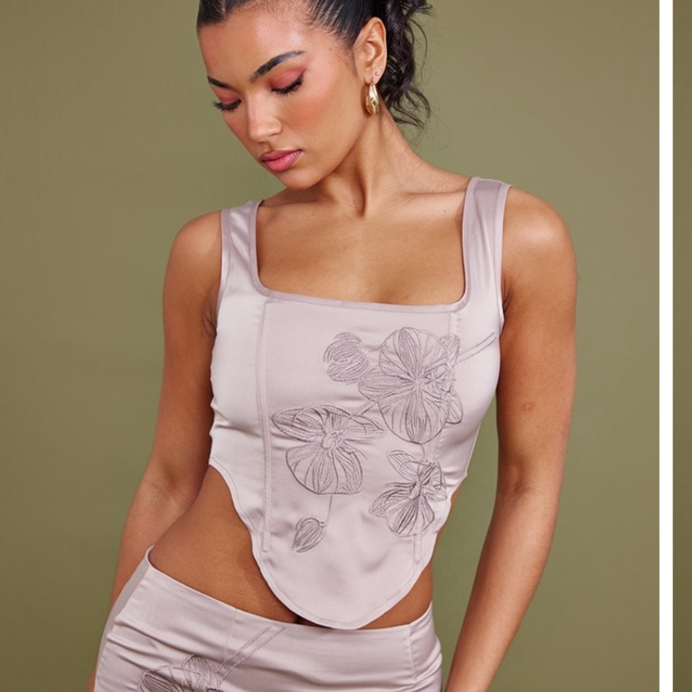 NWT PLT embroidered satin corset top